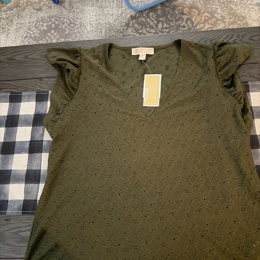 Michael Kors Olive Eyelet Blouse XL